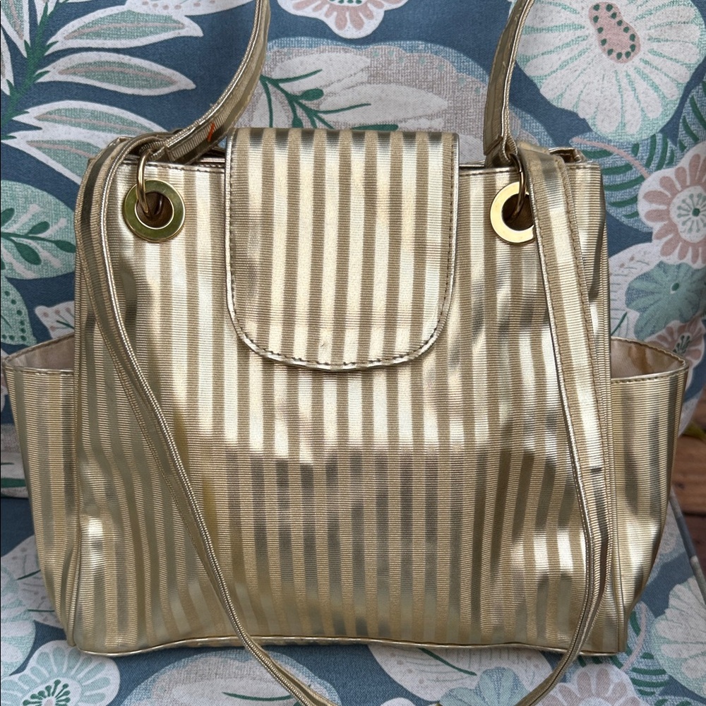 Vintage Gold Foil Striped Shoulder Bag